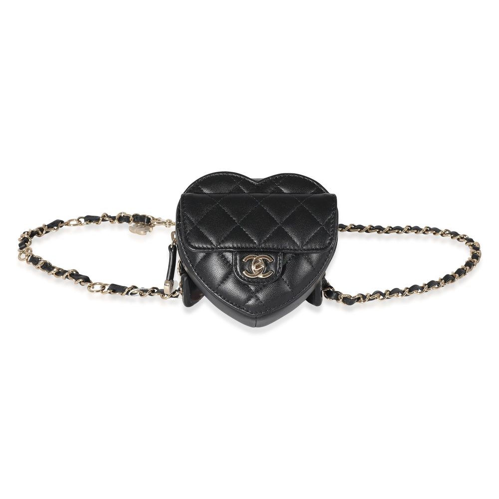 Chanel Black Quilted Lambskin Mini CC In Love Heart Bag